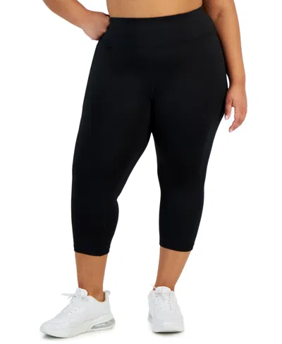 Id Ideology Plus Size Women's Solid 7/8 Cropped Leggings, Created For Macy's In Deep Black