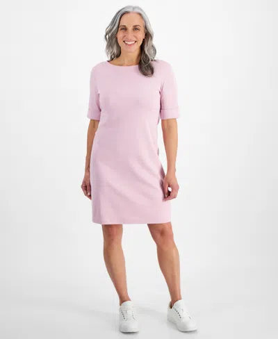 Style & Co Petite Boat-neck Knit Dress, Created For Macy's In Lilac Floral