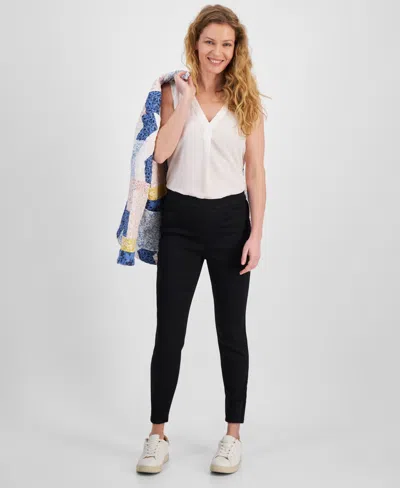 Style & Co Women's Mid-rise Pull-on Capri Jeans Leggings, Created For Macy's In Deep Black