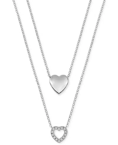 Macy's Diamond Double Heart 16-1/2" Layered Pendant Necklace (1/6 Ct. T.w.) In Sterling Silver