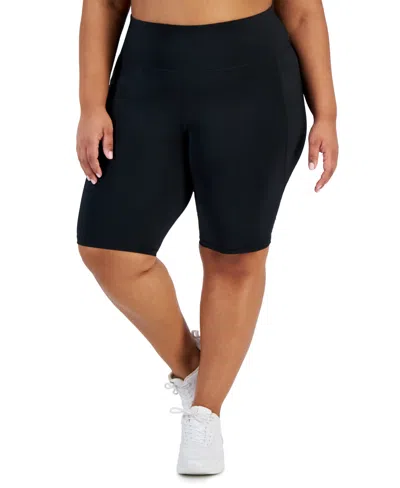 Id Ideology Plus Size Solid Compression Bike Shorts, Created For Macy's In Deep Black