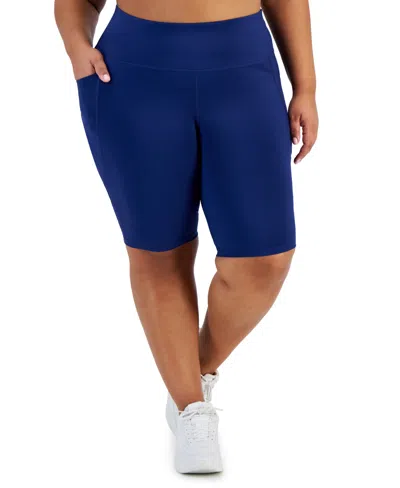 Id Ideology Plus Size Solid Compression Bike Shorts, Created For Macy's In Tartan Blue
