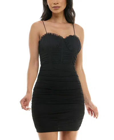 City Studios Juniors' Ruched Bustier Bodycon Dress In Black