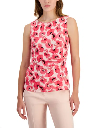 Anne Klein Floral Side Pleat Sleeveless Top In Camellia Multi