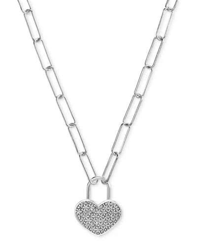 Macy's Diamond Pave Heart Padlock 18" Pendant Necklace (1/4 Ct. T.w.) In Sterling Silver