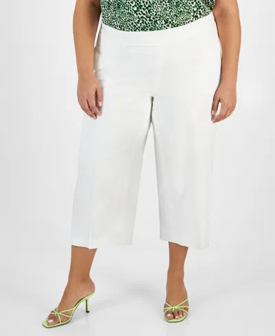 Bar Iii Plus Size High Rise Pull-on Linen-blend Cropped Pants, Created For Macy's In Blanc