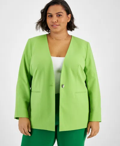 Bar Iii Plus Size Bi-stretch Collarless One-button Blazer, Created For Macy's In Green Apple