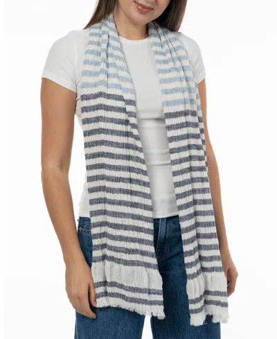 Style & Co Women's Striped Fringe-trim Scarf, Created For Macy's In Denim Blue