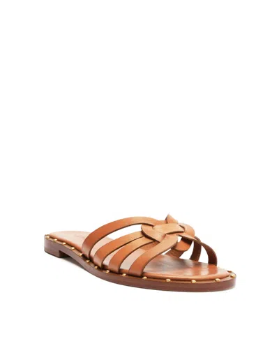 Schutz Phoenix Studded Leather Flat Sandals In Brown