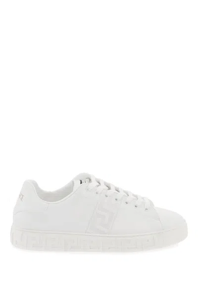 Versace Men's La Greca Leather Low-top Sneakers In White