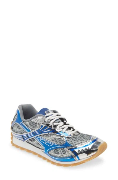 Bottega Veneta Orbit Metallic Rubber And Mesh Sneakers In Blue