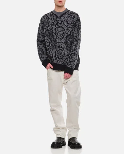 Versace Barocco Knit Sweater In Black