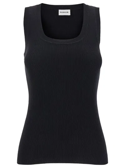 P.a.r.o.s.h Black Ribbed Tank Top With U Neckline In Cotton Blend Woman