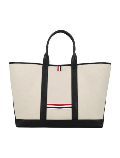 Thom Browne Medium Tool Tote W/ Leather Handles In S In Natural\black