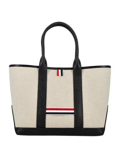Thom Browne Off-white Small Tool Tote In Black