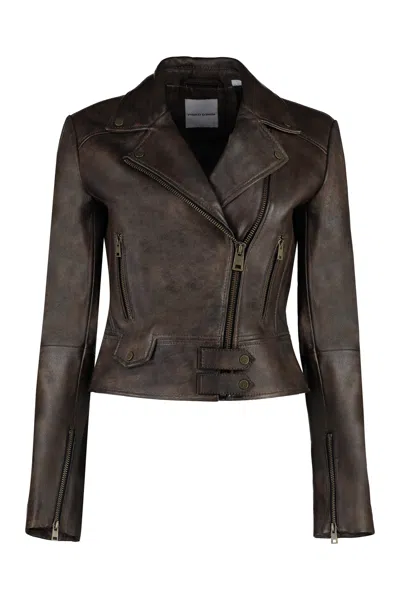 Pinko Sensibile Leather Jacket In Brown