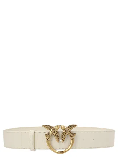 Pinko Logo Plaque Buckle Belt In Avorio