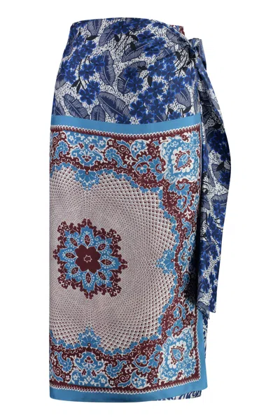 Weekend Max Mara Nuevo Printed Silk Skirt In Blue