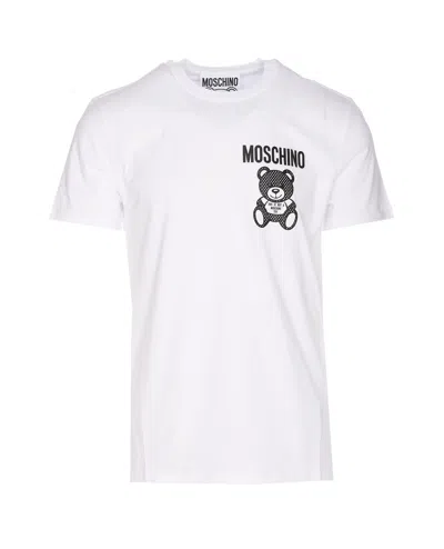 Moschino White Small Teddy Mesh T-shirt In V1001 Fantasy Print