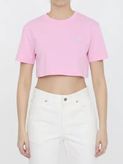 Patou Logo-embellished Cotton Cropped T-shirt In Nude & Neutrals