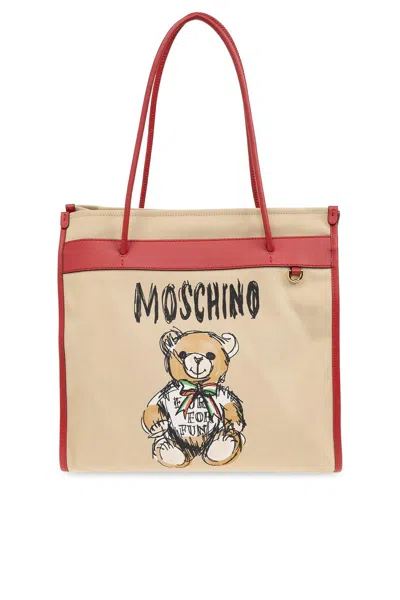 Moschino Teddy Bear-print Tote Bag In Beige/rosso