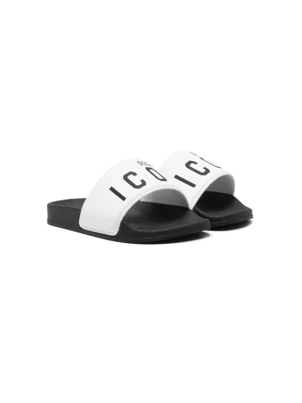 Dsquared2 Kids logo-plaque flat slides - White