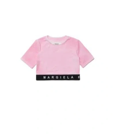 Mm6 Maison Margiela Kids' Logo Waist Crewneck T-shirt In Pink