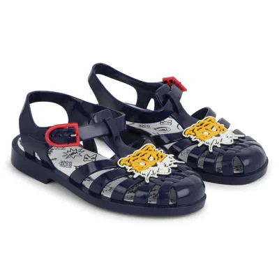 Kenzo Kids' Tiger-appliqué Patent-finish Sandals In Blue