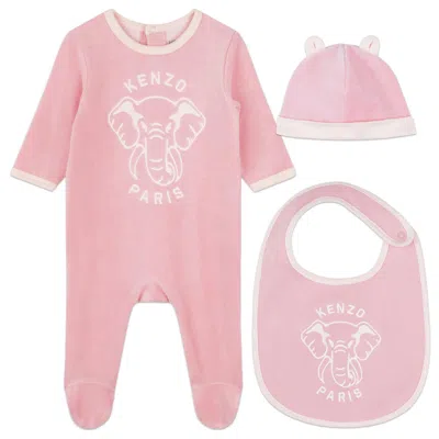 Kenzo Babies' Elephant 刺绣连体衣套装 In Pink
