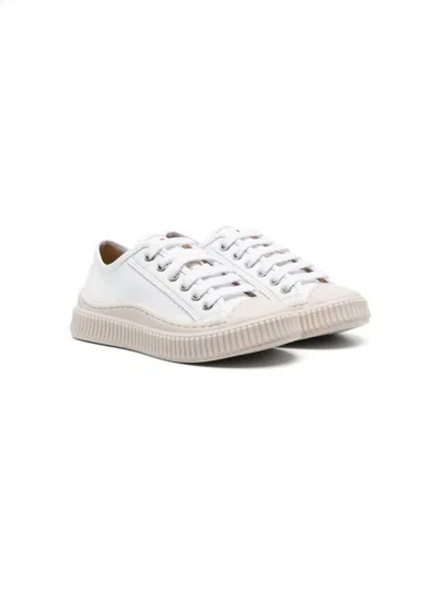 Marni Kids' Embroidered-logo Leather Trainers In White