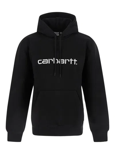 Carhartt Embroidered Hoodie In Nero/bianco