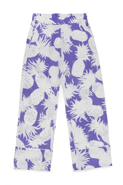 N°21 Kids' Pineapple Printed Straight Leg Pants In Viola/bianco