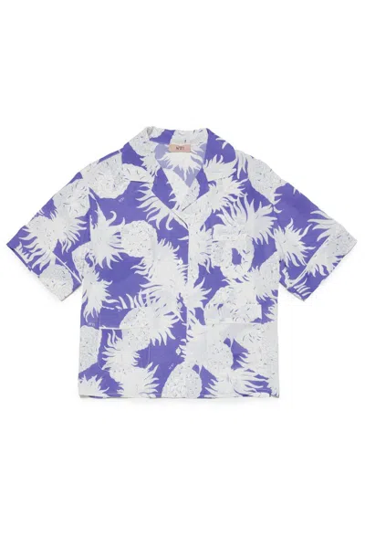 N°21 Kids' Graphic Printed Straight Hem Shirt In Viola/bianco