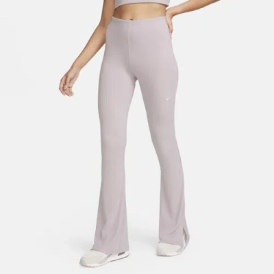 Nike Women's  Sportswear Chill Knit Tight Mini-rib Flared Leggings In Sail/platinum Violet