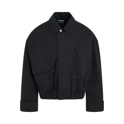 Jacquemus Le Blouson Salti Cotton & Linen Jacket In Black