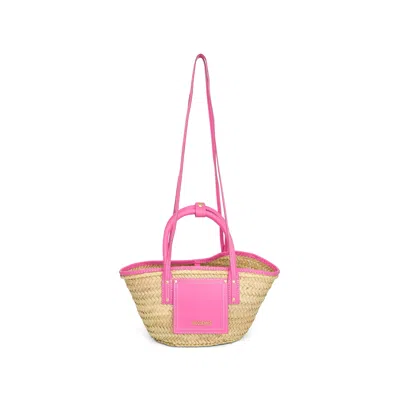 Jacquemus Le Petit Panier Soli Straw & Leather Bag In Pink