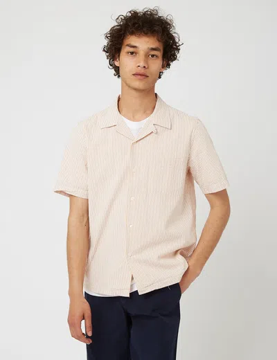 Bhode Cuca Stripe Cuban Collar Short Sleeve Shirt (seersucker) In White