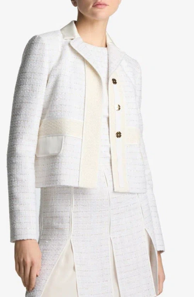 St John Featherweight Sequin Tweed And Textured Open Weave Jacket In Ivory Multi