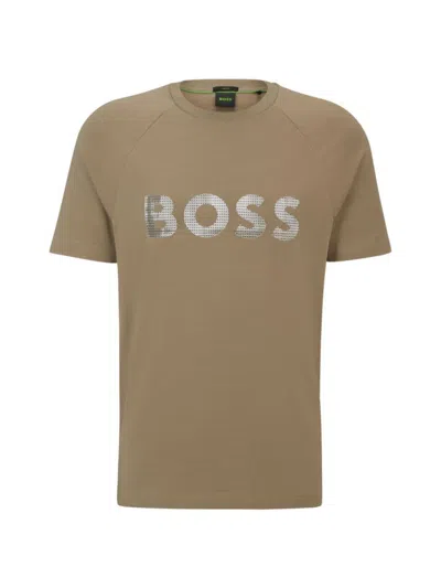 Hugo Boss Stretch-cotton Regular-fit T-shirt With Seasonal Logo In Light Green