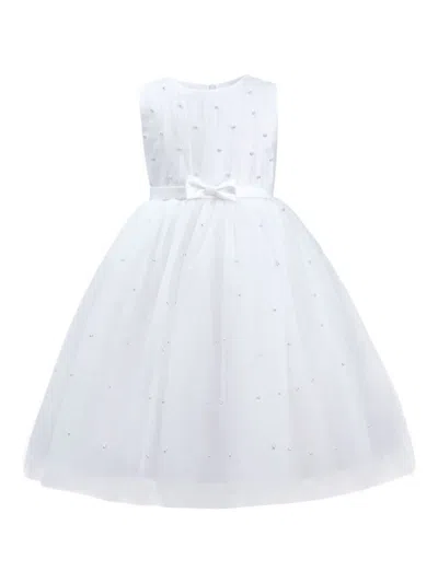 Tulleen Kids' Pearl-embellished Tulle Dress In White