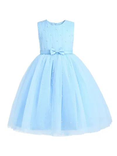 Tulleen Kids' Pearl-embellished Tulle Dress In Blue