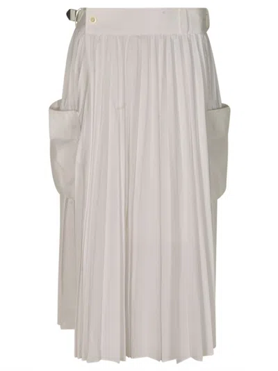 Sacai Pleated Straight Skirt In White