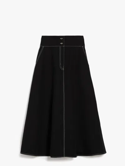 Max Mara Flared Skirt In Cotton And Linen In Black