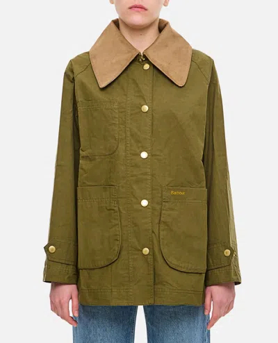 Barbour Womens Dusky Green Hutton Showerproof Corduroy-collar Cotton Jacket