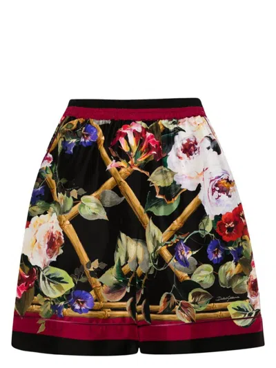Dolce & Gabbana Allover Floral Printed Shorts In Black