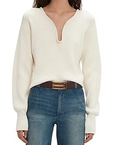 Victoria Beckham Frame Ribbed Shrunken Sweater In Natural