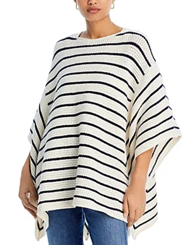 Vince Women's Stripe Cotton Crochet Poncho In White Navy