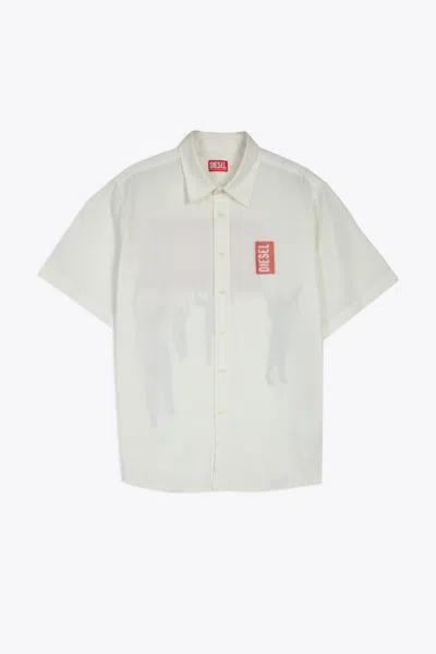 Diesel S-elias-a White Linen Blend Shirt With Short Sleeves And Digital Print - S Elias A In Bianco