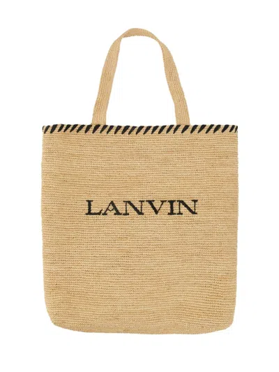 Lanvin Raffia Logo Tote Bag In Black