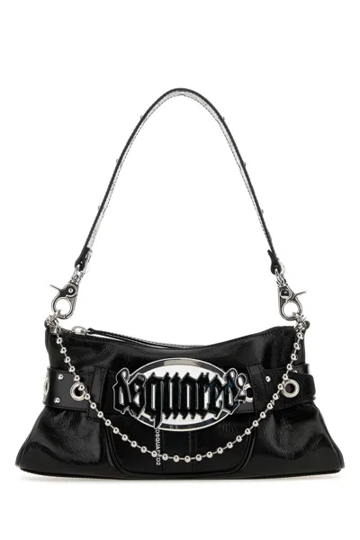 Dsquared2 Black Leather Gothic Shoulder Bag In Non Definito